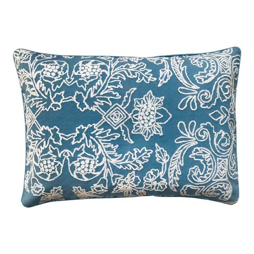Pillow from Kashmir -Pigeon blue cotton with white embroidered flowers - 50x70