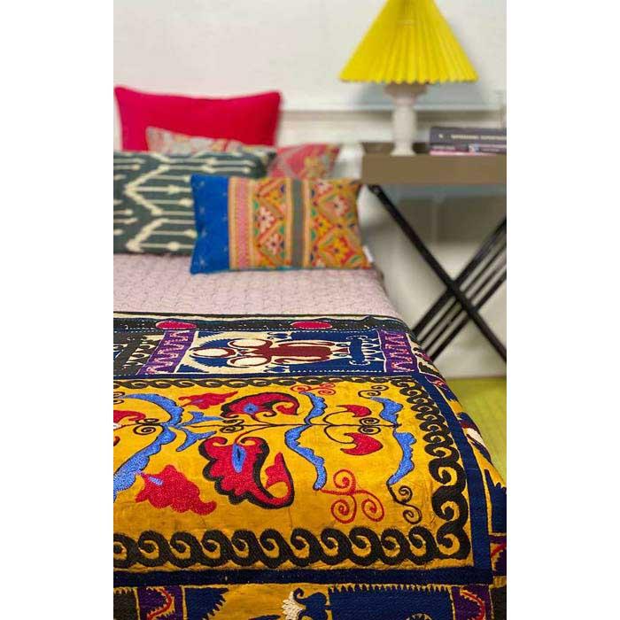 Flotte sengetæpper til enkelt- eller halvandenmandsseng, håndbroderet, Ottoman vintage – gul & sort, 140 x 210 cmj