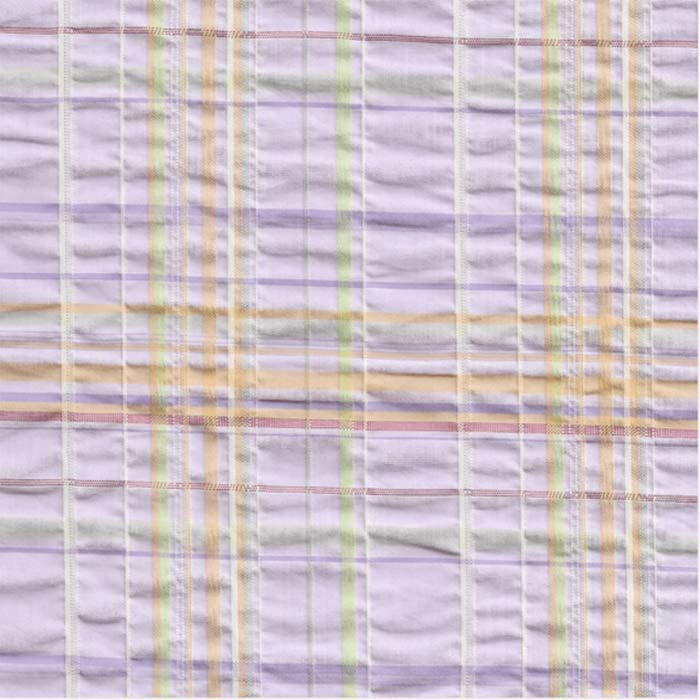 Stof i Lavendel Grønne, Hvide & Orange striber/tern