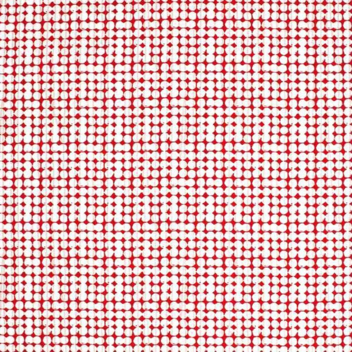 Stof i Rød med asymetriske hvide  prikker I grønlykke.com