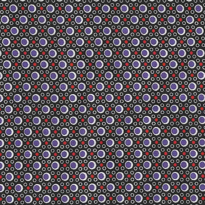 Stof i Sort med symmetrisk cirkel mønster, i Rød & Lilla