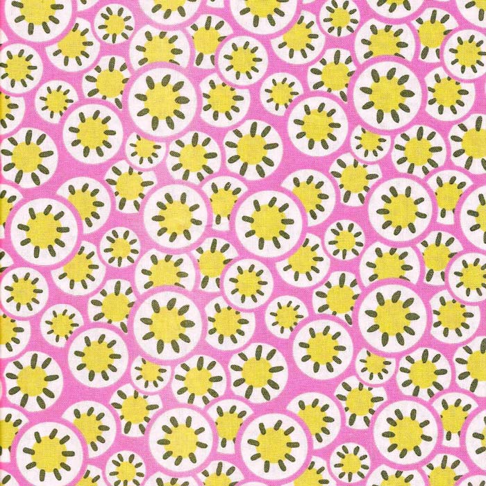 Stof i blomstret motiv i Pink, Gul, Hvid & Sort - Amy Butler I grønlykke.com