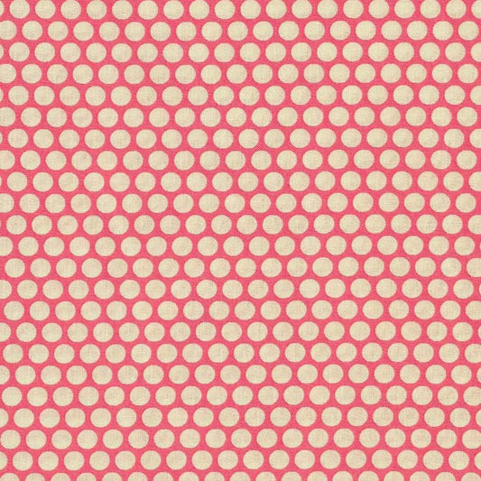 Stof japansk Pink med Cremefarvede Prikker