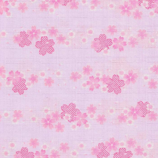 Stof japansk i Lyserød med små blomstret motiv i, Hvid & Pink