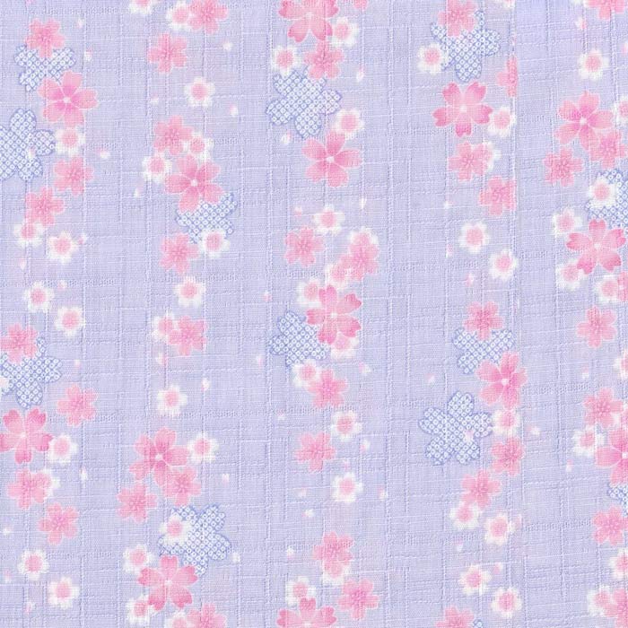 Stof japansk i sart Dusty lavendel med små blomstret motiv i, Hvid & Pink