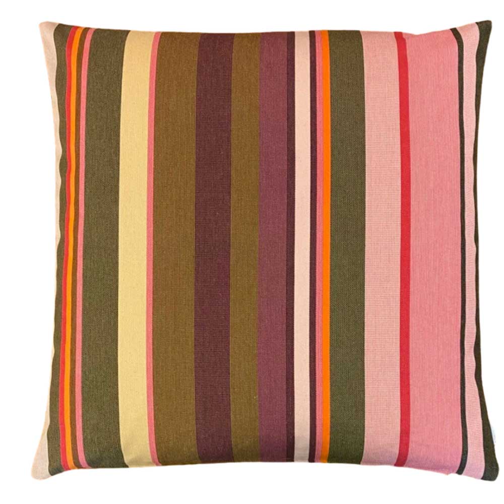 Vævet bomuld i striber i Darkgrey, Gul, Pink, Black & Oldrose 60x60 I Grønlykke.com