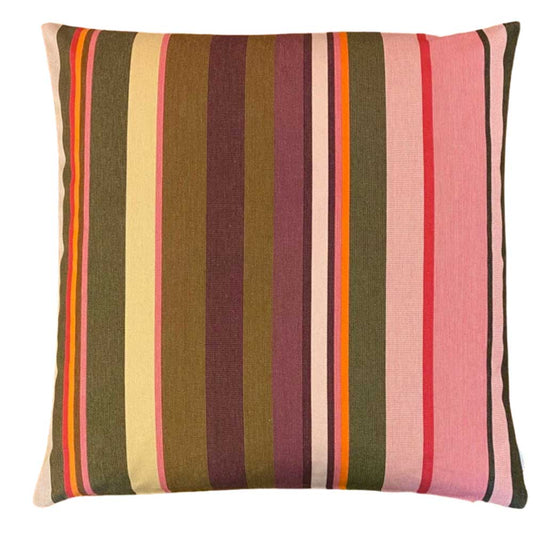 Vævet bomuld i striber i Darkgrey, Gul, Pink, Black & Oldrose 60x60 I Grønlykke.com