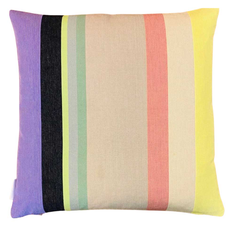 Markisestof pude i striber - Yellow, Grågrøn, Lilla & Sort 50x50 I gronlykke.com