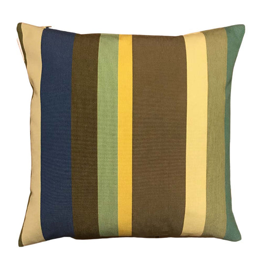 Markisestof pude i striber Olive Green, Gul, Turkis & blue 50x50 I gronlykke.com