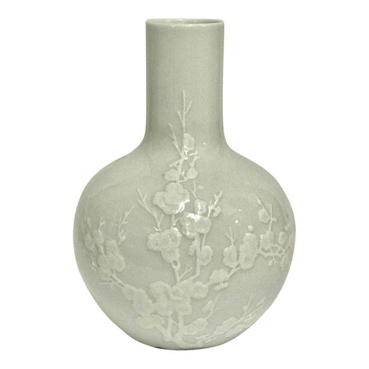 Delicate Blue Ornamented Porcelain Vase with Flowers