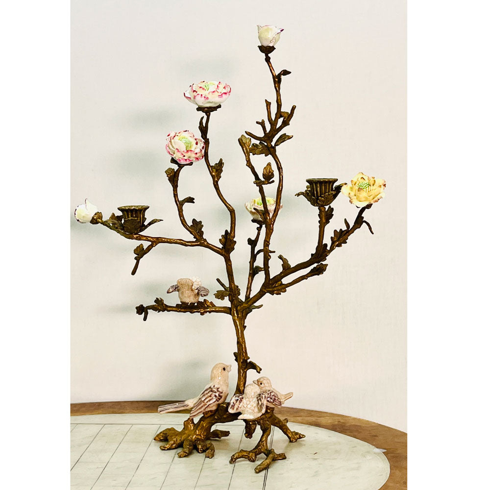 Lysestage med blomster og fugle #1