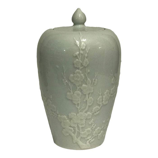Delicate Blue Ornamented Porcelain Vase with Flowers with lid