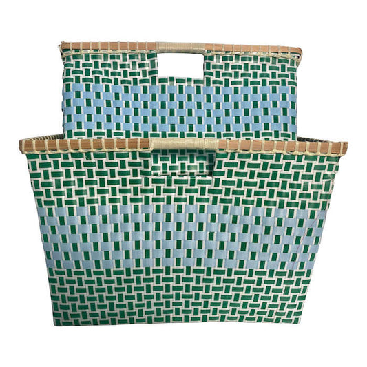 Basket for storage in Green and Light Blue - Square